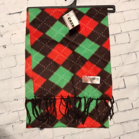 scarf red brown green argyle design unisex new 60” x 12” feels like cashmere - Picture 1 of 4